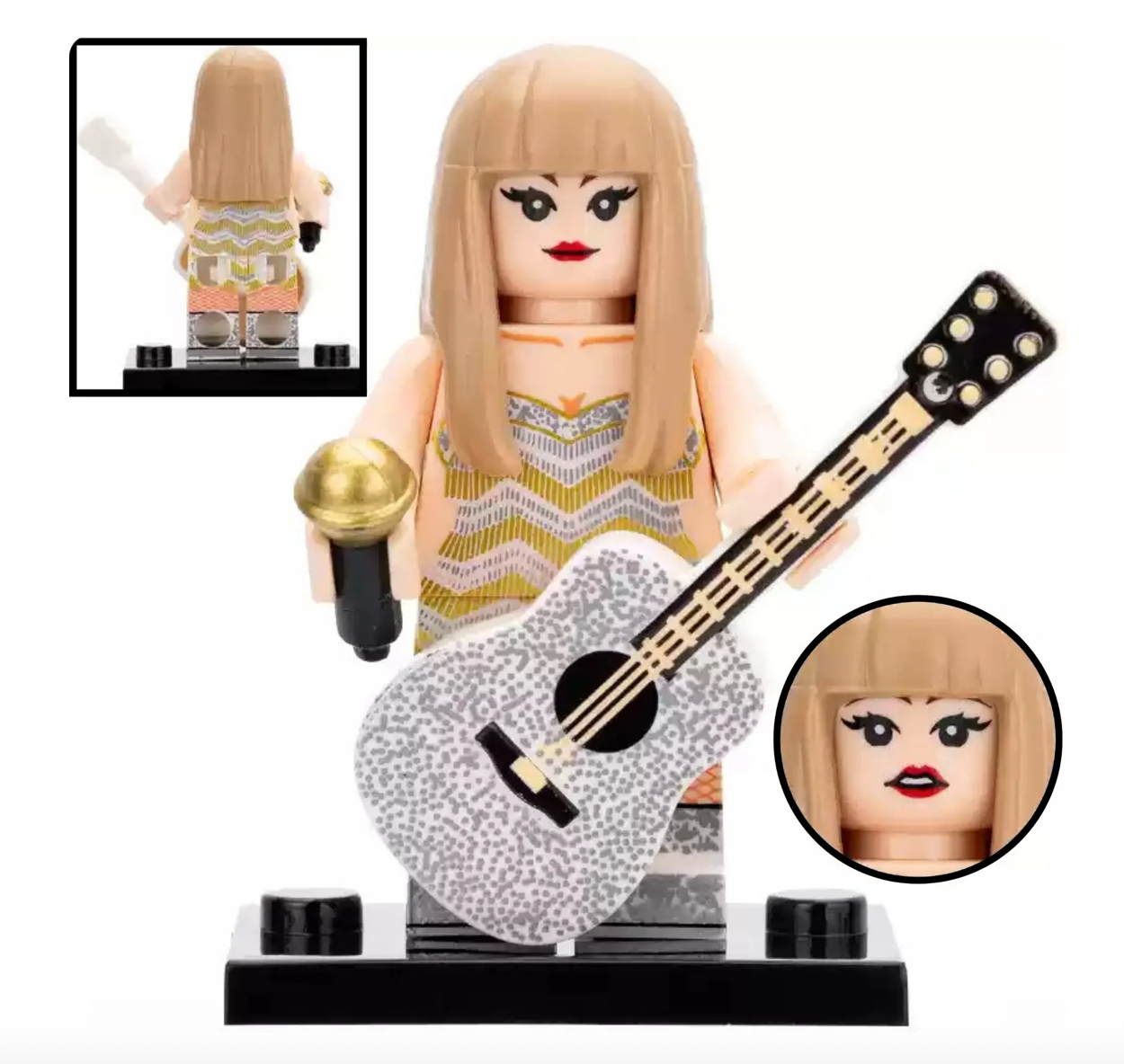 Cute Taylor Inspired 3D Mini Figure On Stand Eras Gift Cake Topper Brick