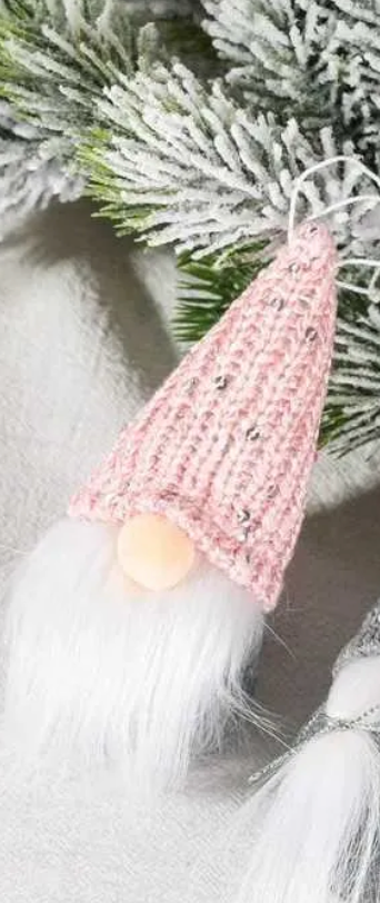 Christmas Gonk Small Nordic Gnome Hanging Tree Decoration Pink White  X 2