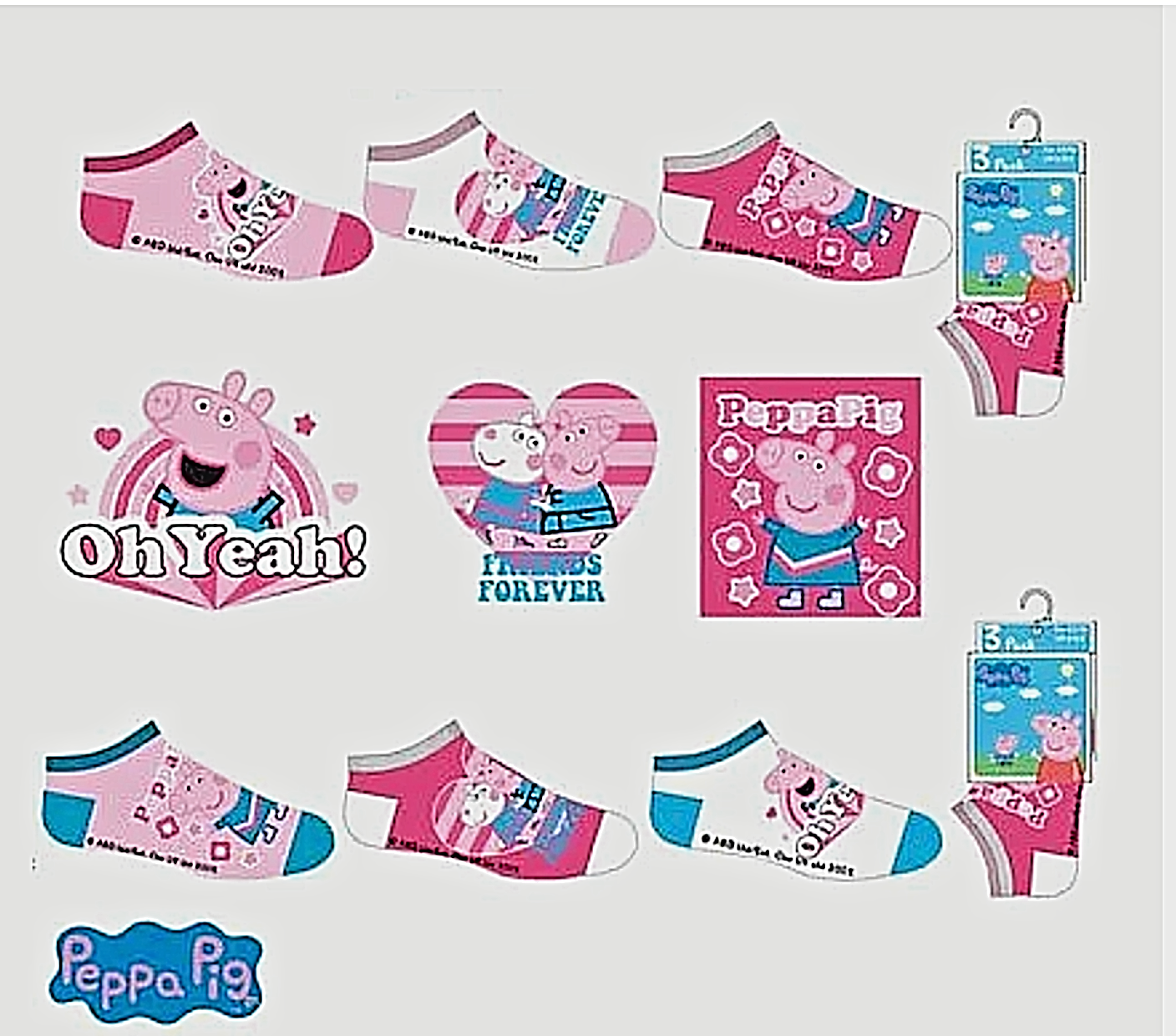3 Kids Peppa Pig Socks 6 8 9 11 12 trainer invisible secret socks Pk 3 Girl Boy