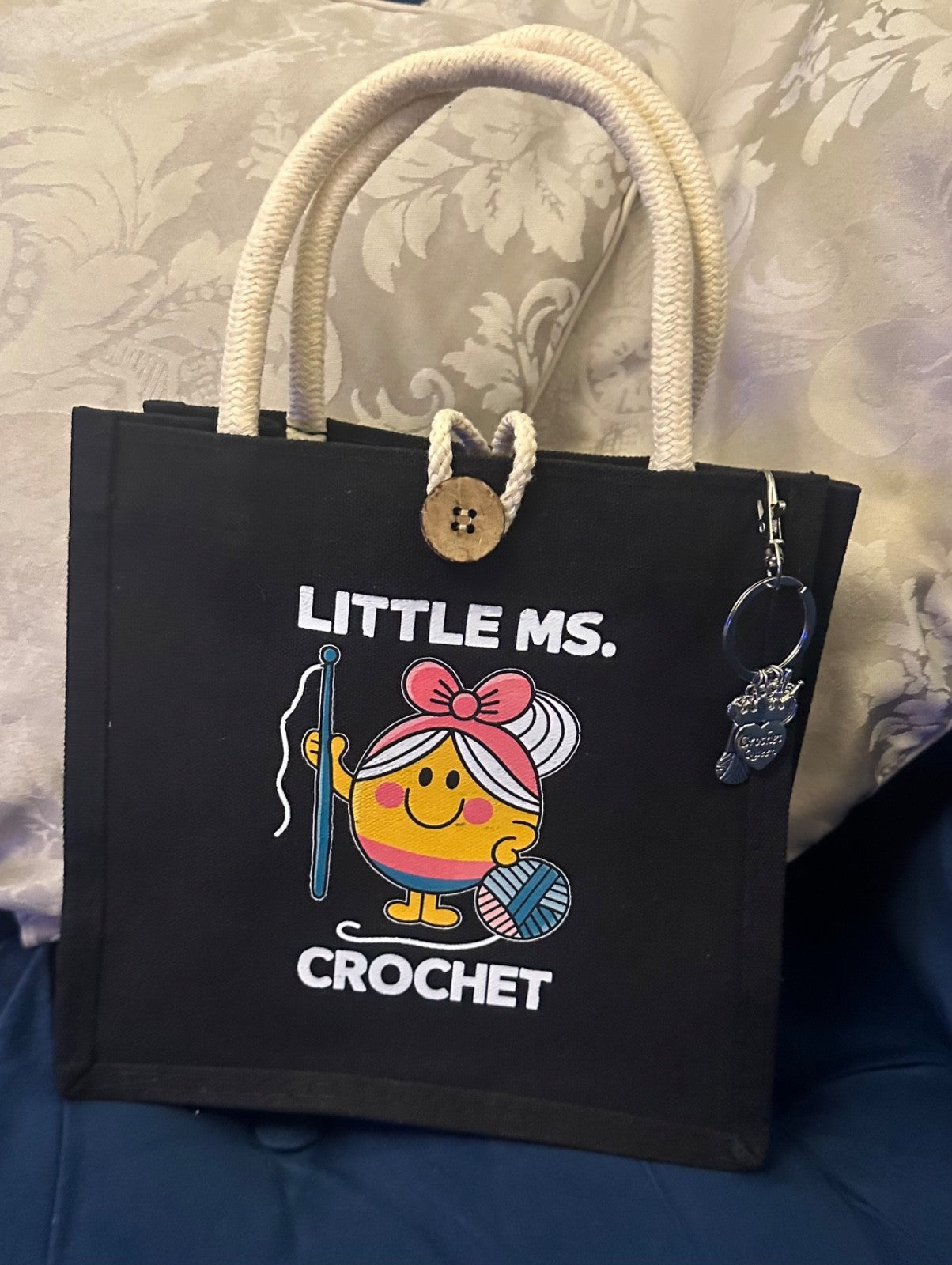 Crochet Storage Bag Knitting Canvas Project knitting 20 x 20cm+ matching keyring