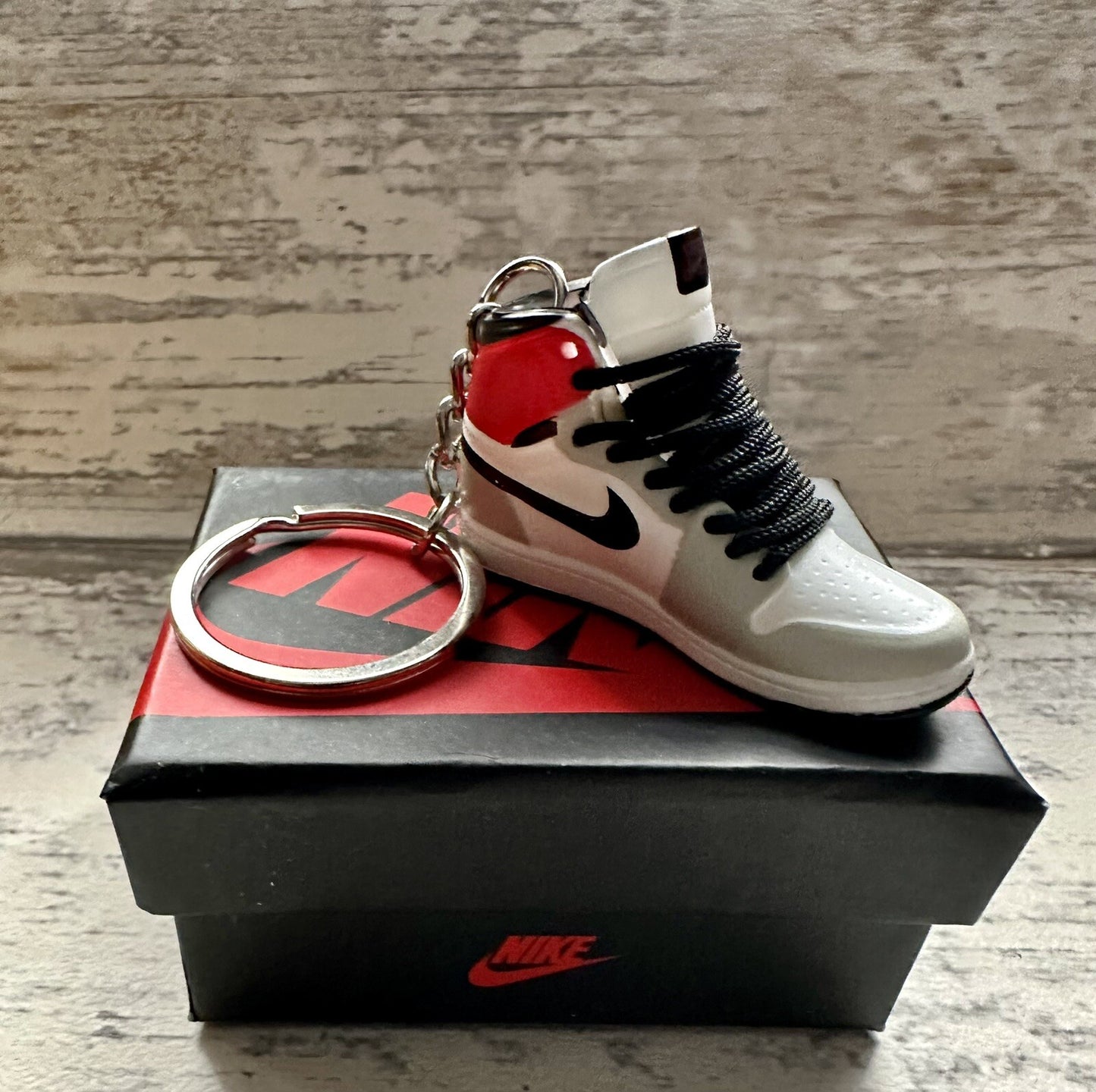 Nike Mini Jordan 3D Trainer sneaker Keyring Grey White Red Black shoe Gift Box