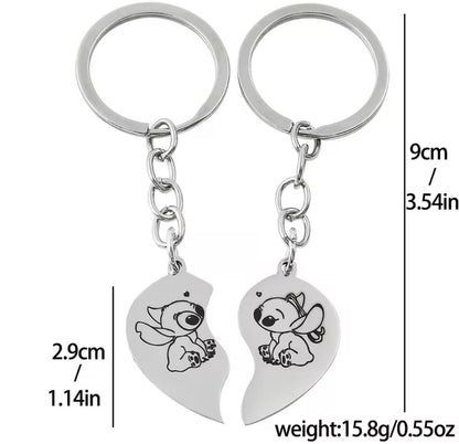 2 Valentine’s Couples Angel & Stitch Lilo Keyrings Love heart Gift Girlfriend