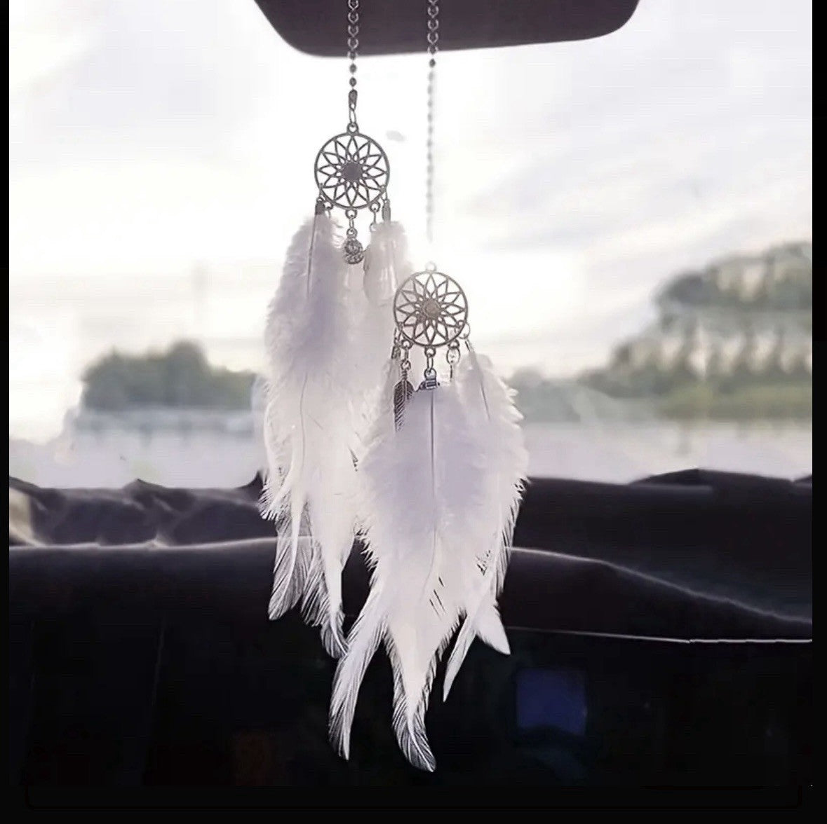 Hanging Car Dream Catcher Spiritual Grey Black White Mirror Interior Feather