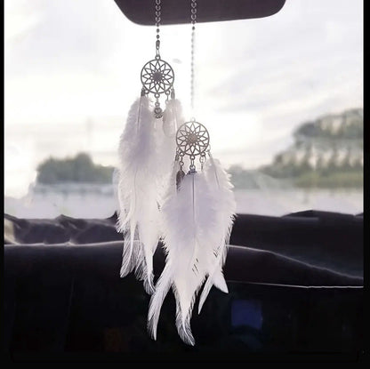 Hanging Car Dream Catcher Spiritual Grey Black White Mirror Interior Feather