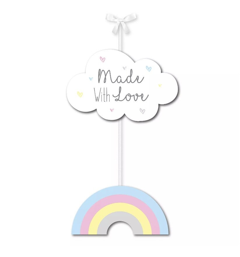 Baby Bedroom Hanging Nursery Girl Boy Moon & Star Rainbow Wooden Plaque Sign