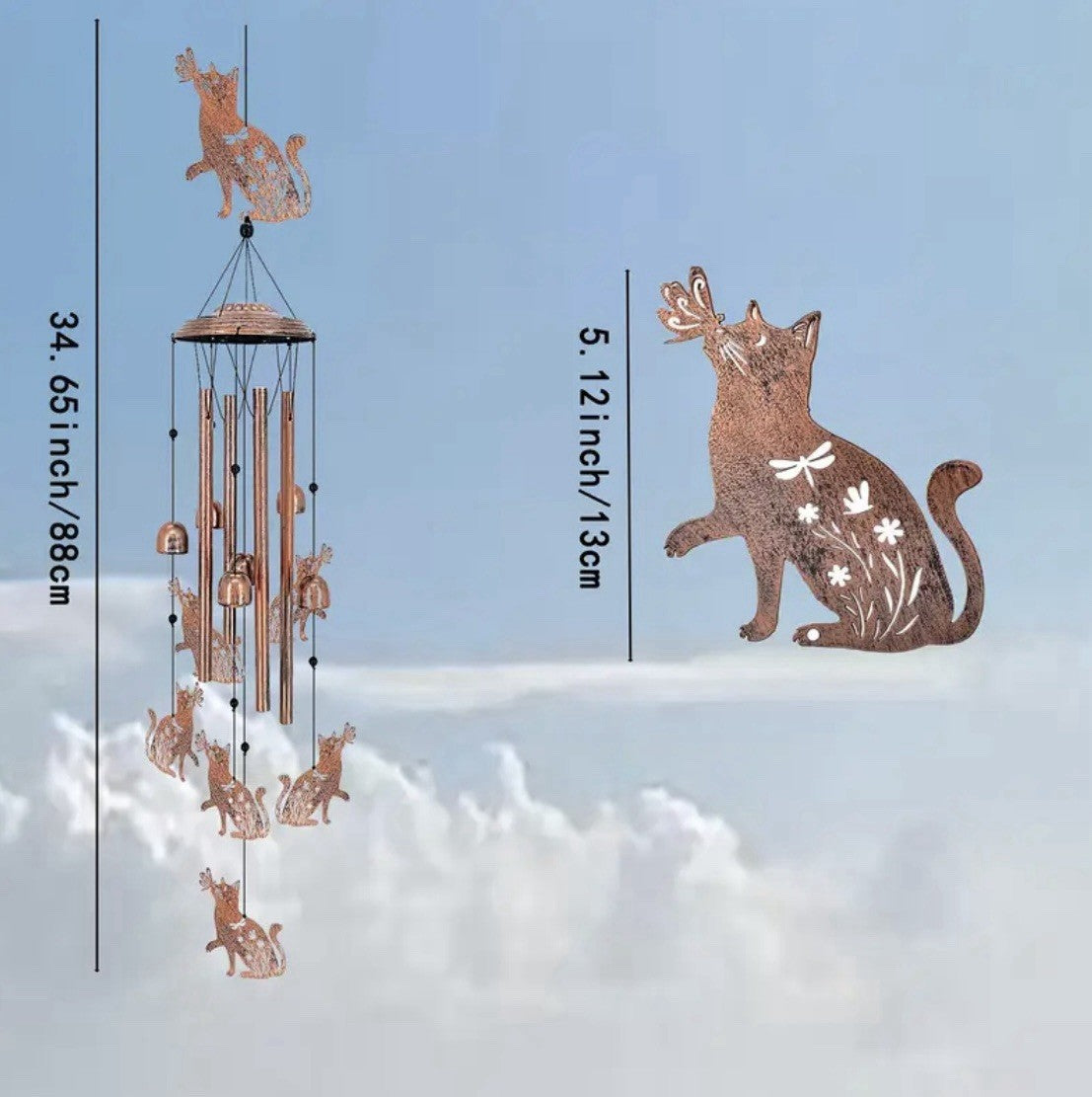Animal Cat Dog Wind Chime Turtle Butterfly Outdoor Metal Home Patio Porch Garden