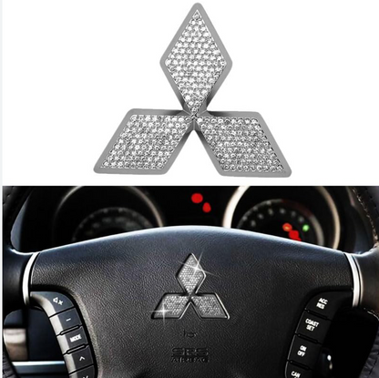 Car Mitsubishi Rhinestone Steering Wheel Center Emblem Trim Diamond Sticker Logo