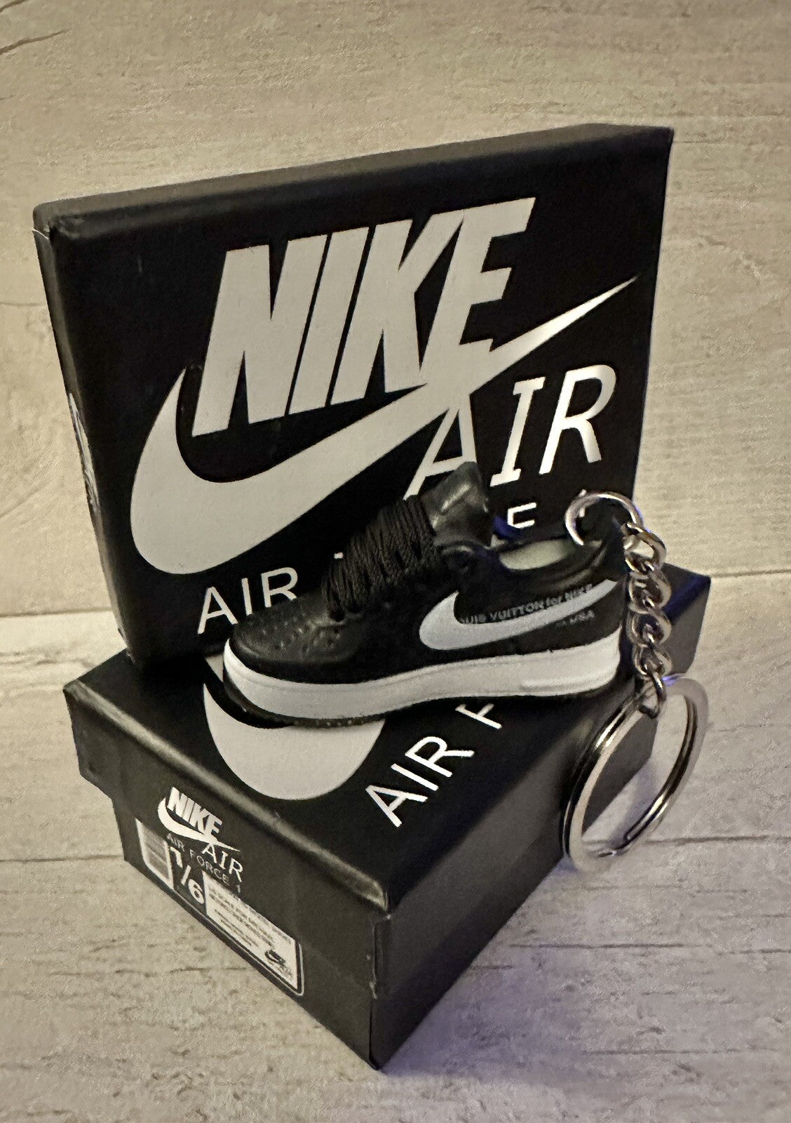 Nike Air Force 1 3D Trainer sneaker Keyring Black shoe Mini Low Gift Box Car key