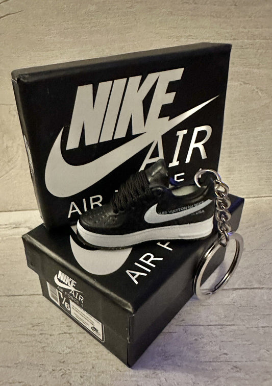 Nike Air Force 1 3D Trainer sneaker Keyring Black shoe Mini Low Gift Box Car key