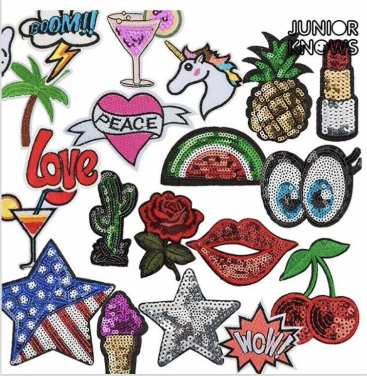 3 Sequin Motif Badges Clothes Fabric Patch Embroidered iron sew Appliqué Design