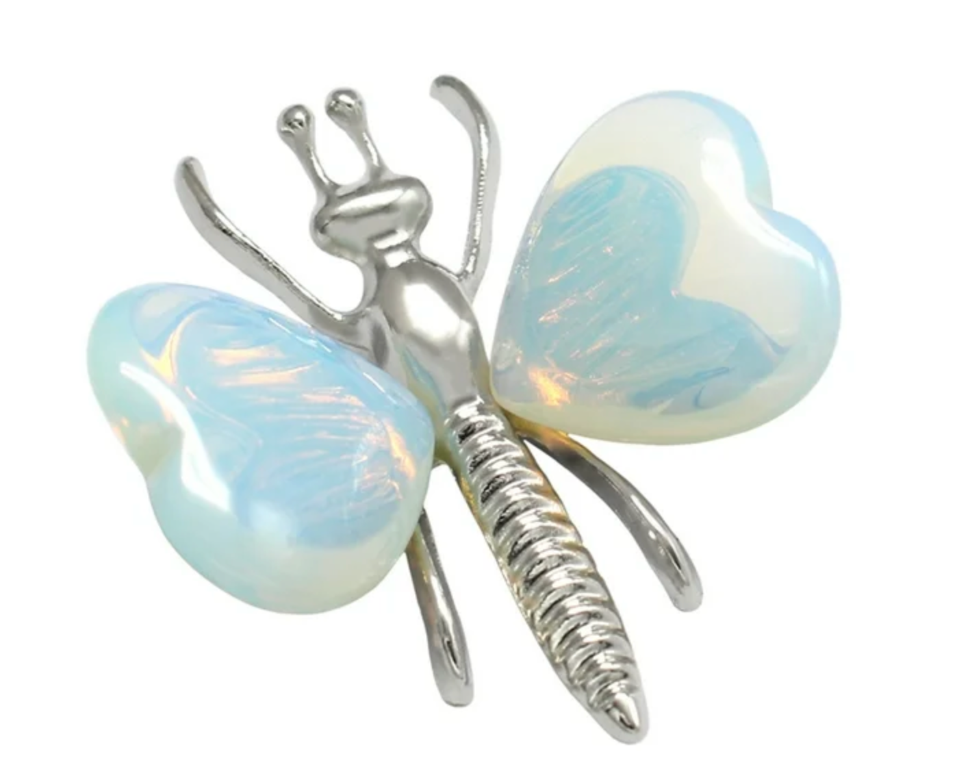 Natural Crystal Heart Stone Wings Silver Butterfly Energy Animal Ornament  Gift