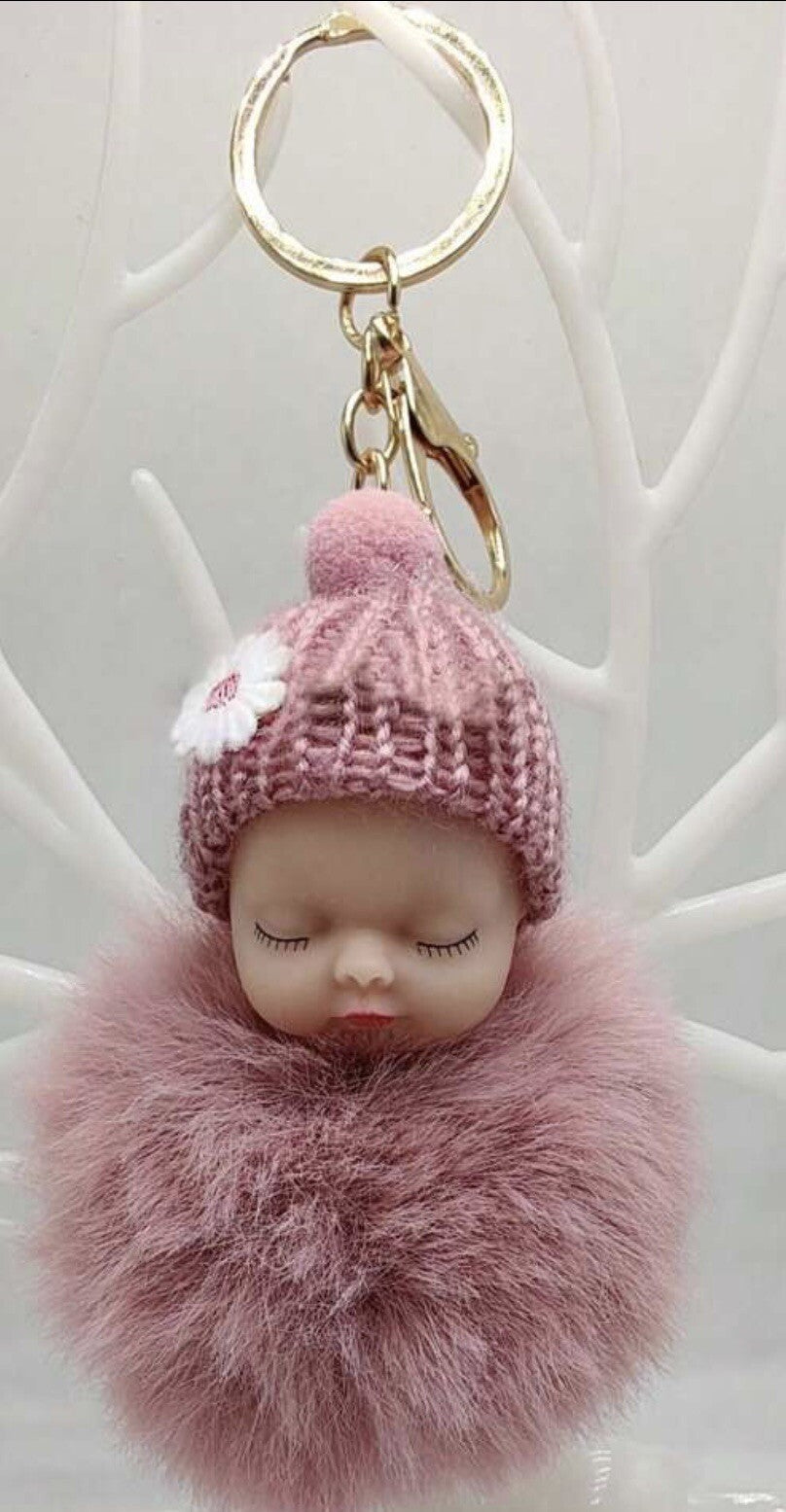 Baby Mama Keyring Pom Pom Car Key chain Bag Charm Doll Blue Pink Red Xmas Gift