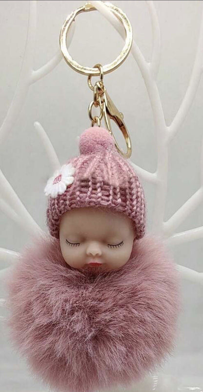 Baby Mama Keyring Pom Pom Car Key chain Bag Charm Doll Blue Pink Red Xmas Gift