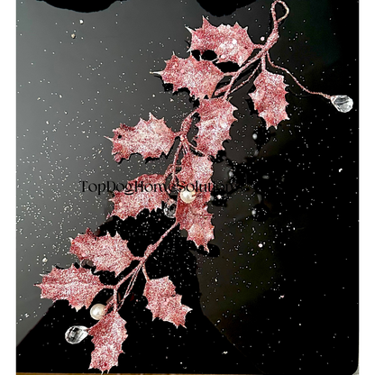Christmas Pink Glitter Pearl & Diamanté Holly Decoration 28cm Xmas Hanging tree