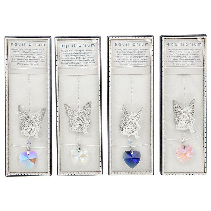 3D Garden Fairy Suncatcher window hanging heart Silver crystal glass Gift box