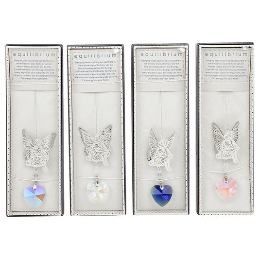 3D Garden Fairy Suncatcher window hanging heart Silver crystal glass Gift box