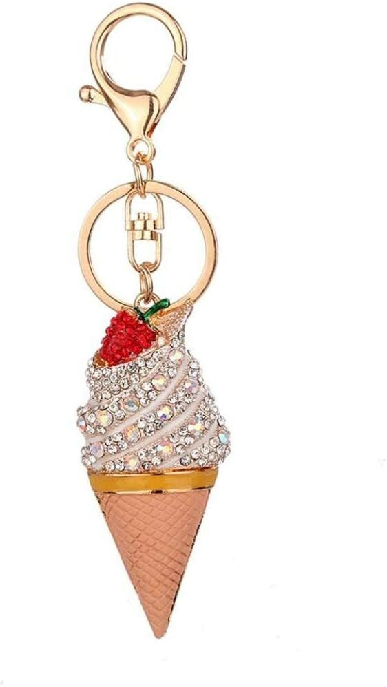 Ice-cream crystal keyring blue pink diamond diamanté Gift charm bag bling