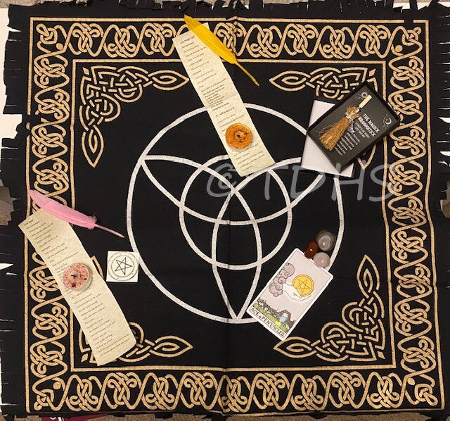 Triquetra Altar Cloth 65x65cm Gold Silver Black Three Gothic Wicca Witchcraft