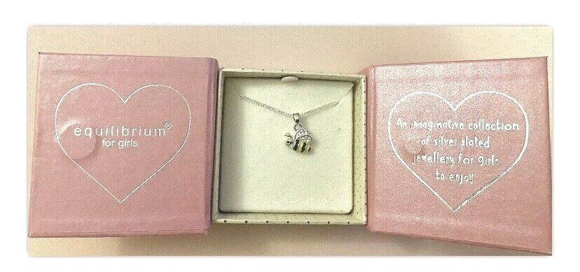 Busy bumble Bee Silver Plate Necklace Equilibrium Pink Gift Boxed for Girls pink