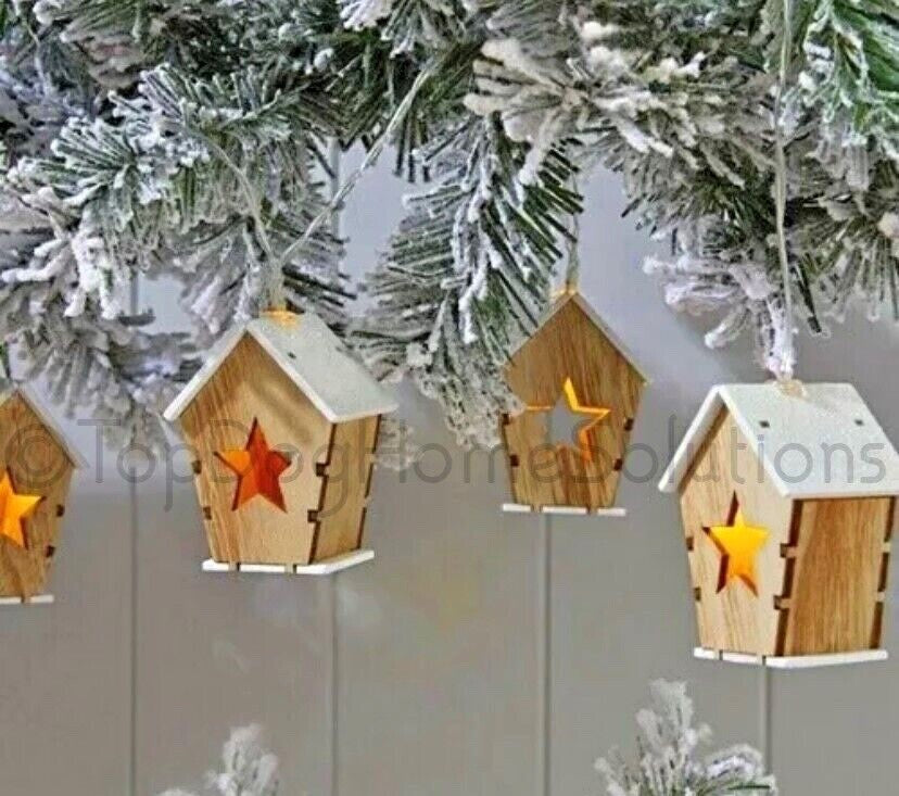 String Fairy Lights Wooden House Christmas Hanging Xmas Battery Decoration Tree