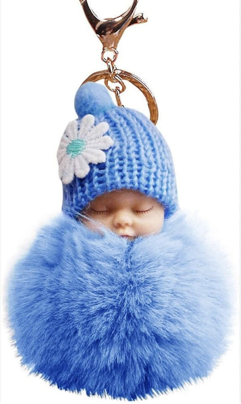 Baby Mama Keyring Pom Pom Car Key chain Bag Charm Doll Blue Pink Red Xmas Gift