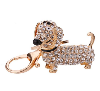 Silver black gold Dachshund Sausage Dog Keyring Keychain bag charm bling crystal