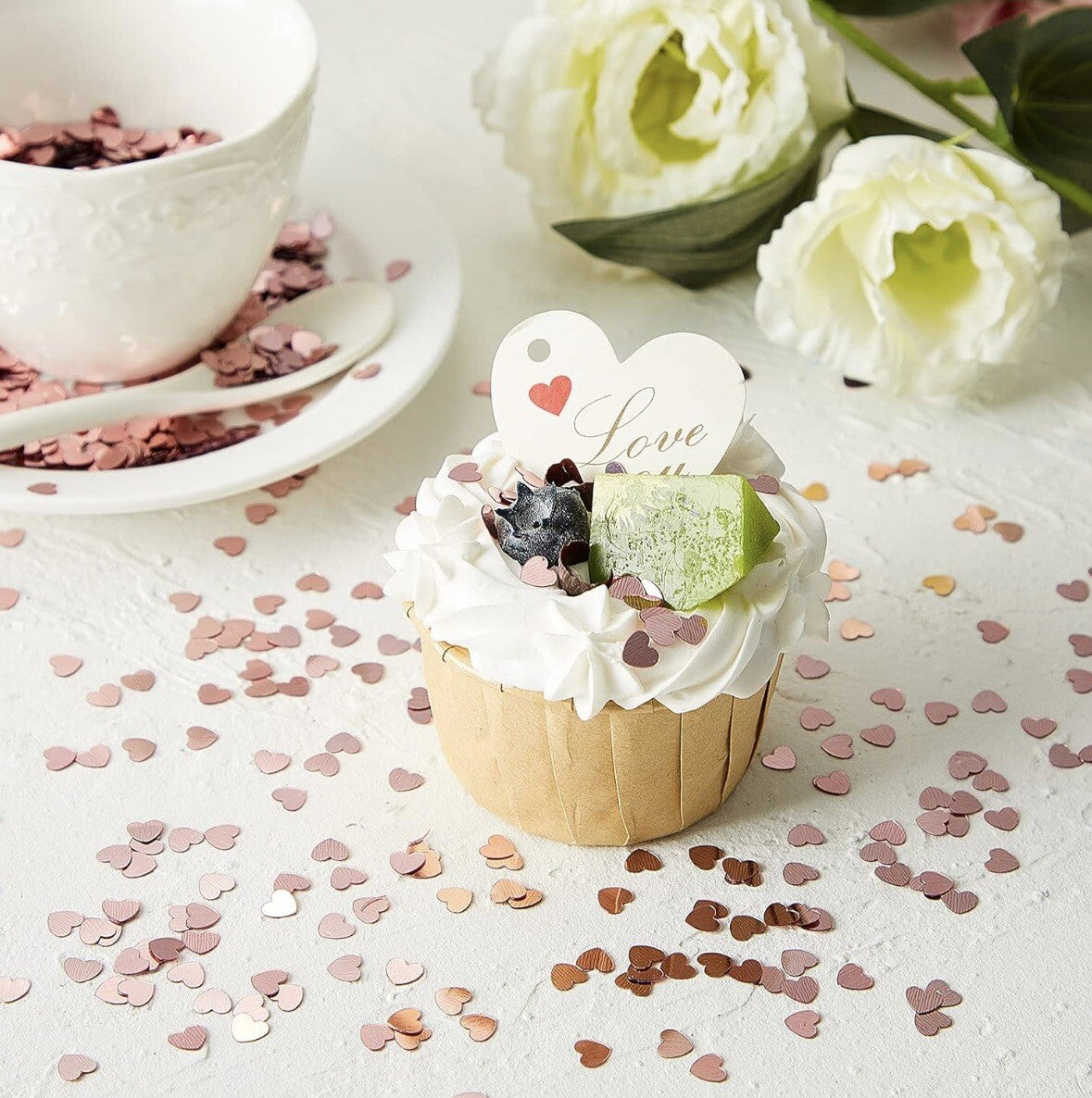 Valentines Heart Pink Table Confetti Metallic Shiny Reusable Decoration 30g