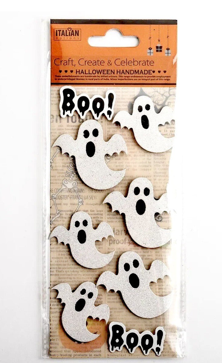 Ghost Glitter Halloween Stickers Kids Boo White Embellishments Craft Cards decor