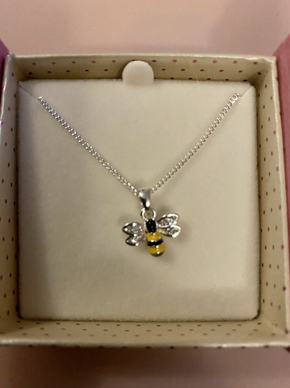 Busy bumble Bee Silver Plate Necklace Equilibrium Pink Gift Boxed for Girls pink