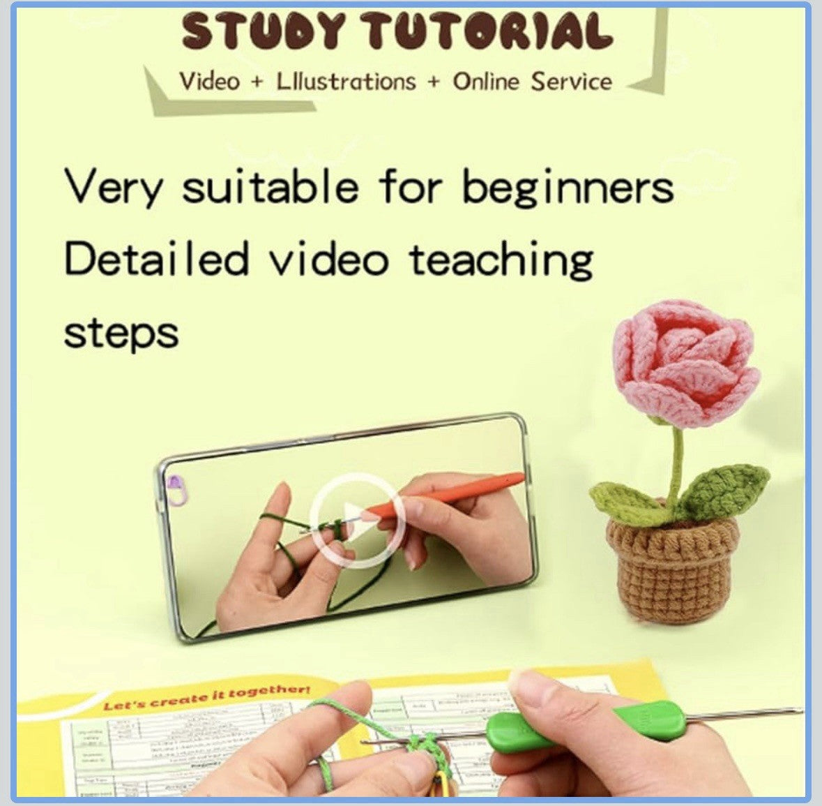 Crochet Flower Set 6 Pink Starter Kit Knitting Inc Instructions Christmas Gift