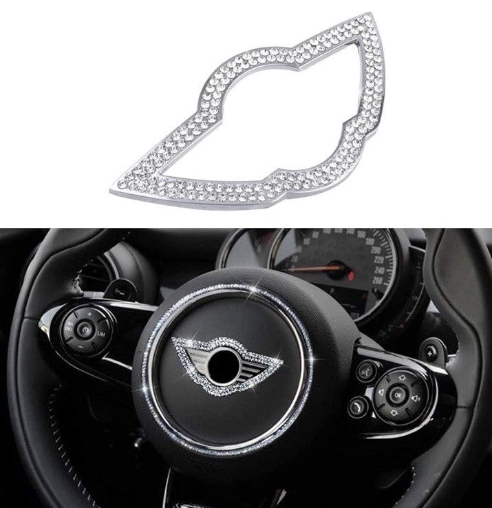 Car Mini Rhinestone Steering Wheel Center Emblem Cooper Diamond Sticker Logo