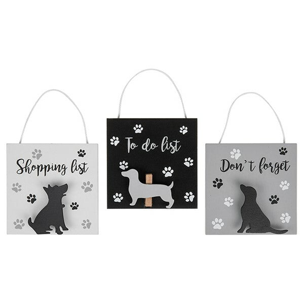 Dog Hanging sign wooden shopping List Kitchen Plaque peg clip paw prints Gift