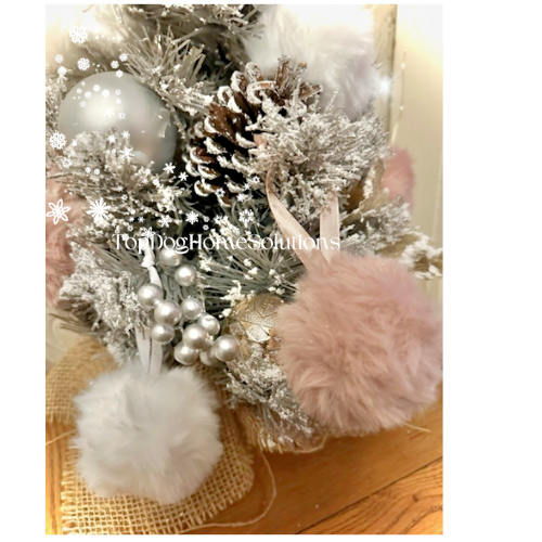 Pink Christmas Tree Baubles Fluffy  Pom Pom Hanging Decorations Snowball 8cm