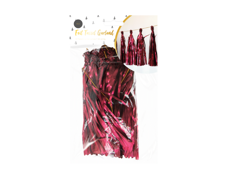 Christmas party Red foil Tassel Table Garland Decoration 1.5 M Decoration Banner