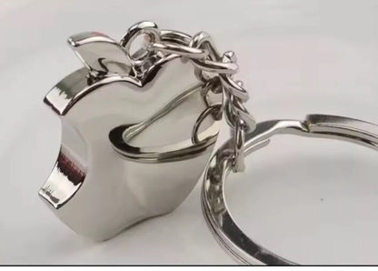 Silver Apple 3D Chrome Keyring iPhone Keyfob Mac Charm Key ring chain Gift Metal