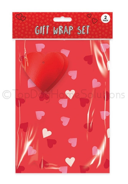 Valentines Love Gift Wrap 2 sheets Paper 2 x Tags Wrapping White Red Hearts Love