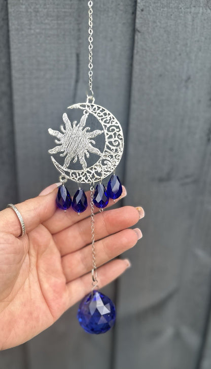 Hanging Evil Eye Suncatcher Sapphire Blue Crystal Protection