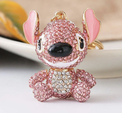 Disney Stitch Crystal Keyring Angel Cute Toy Pendant Kawaii Bling Charm Bag Gift