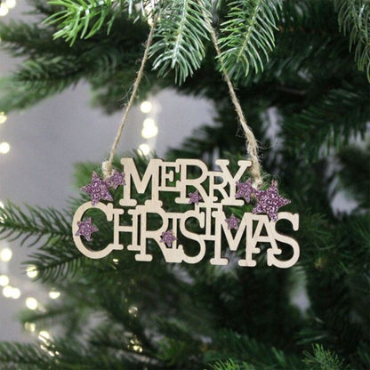 Hanging Merry Christmas Sign Sparkly Pink Star Wooden Rustic Decoration Xmas