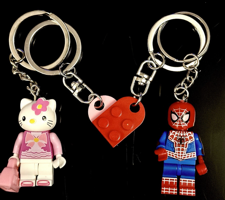 2 Cute Hello Kitty Spiderkitty Spider Man Set Pair Keyring Hearts Couples