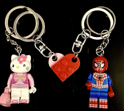 2 Cute Hello Kitty Spiderkitty Spider Man Set Pair Keyring Hearts Couples