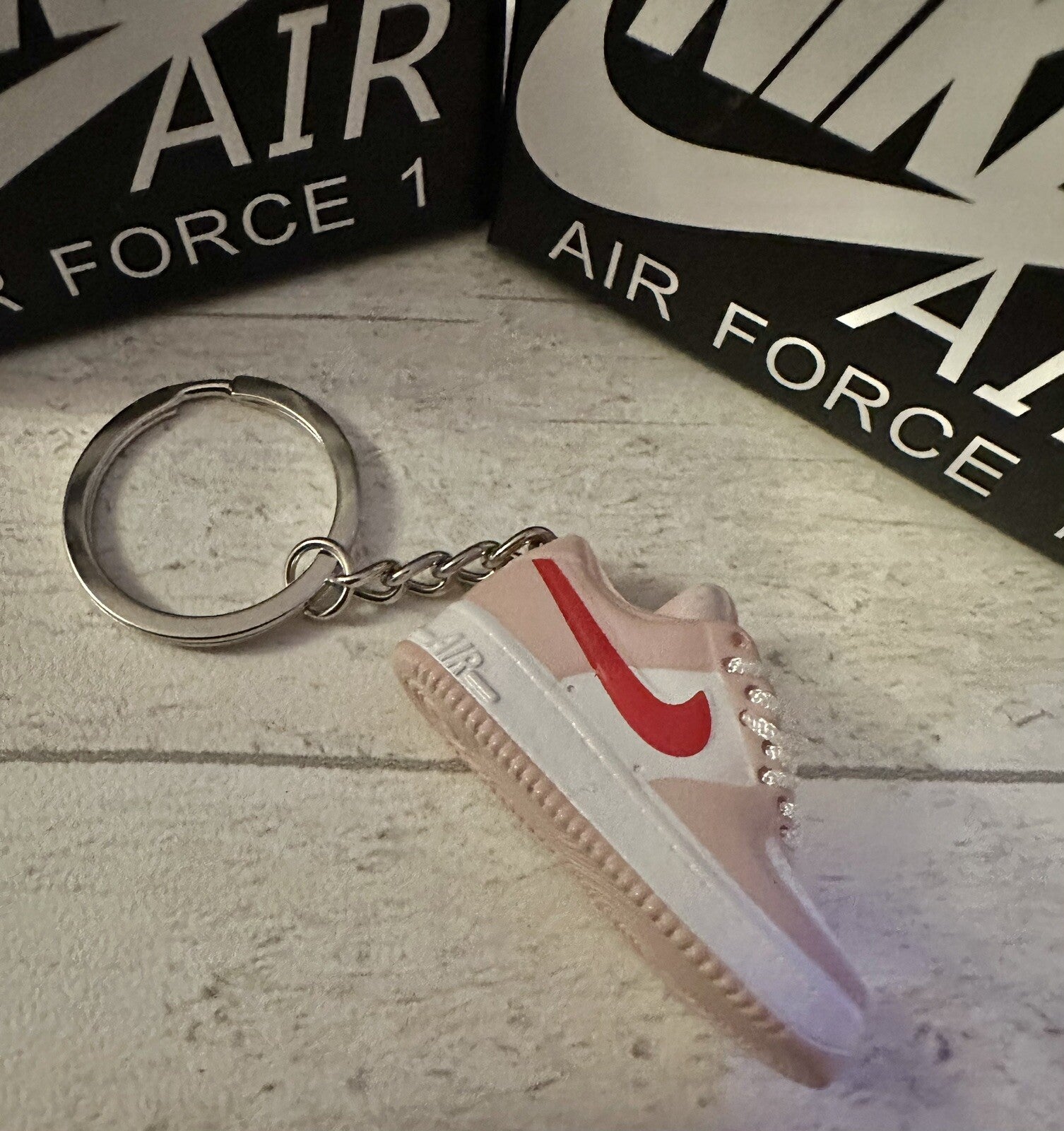 Nike Air Force 1 3D Trainer sneaker Keyring Pink shoe Mini Low Gift Box Car key