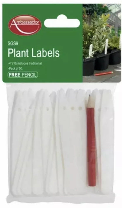 Plant labels 4" 10cm White Plastic Pot 50 Pack With Pencil seeds planting veg