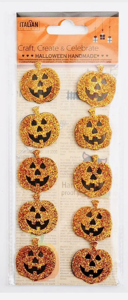 Halloween Glitter Stickers Pumpkin Orange Embellishments Craft Cards Kids