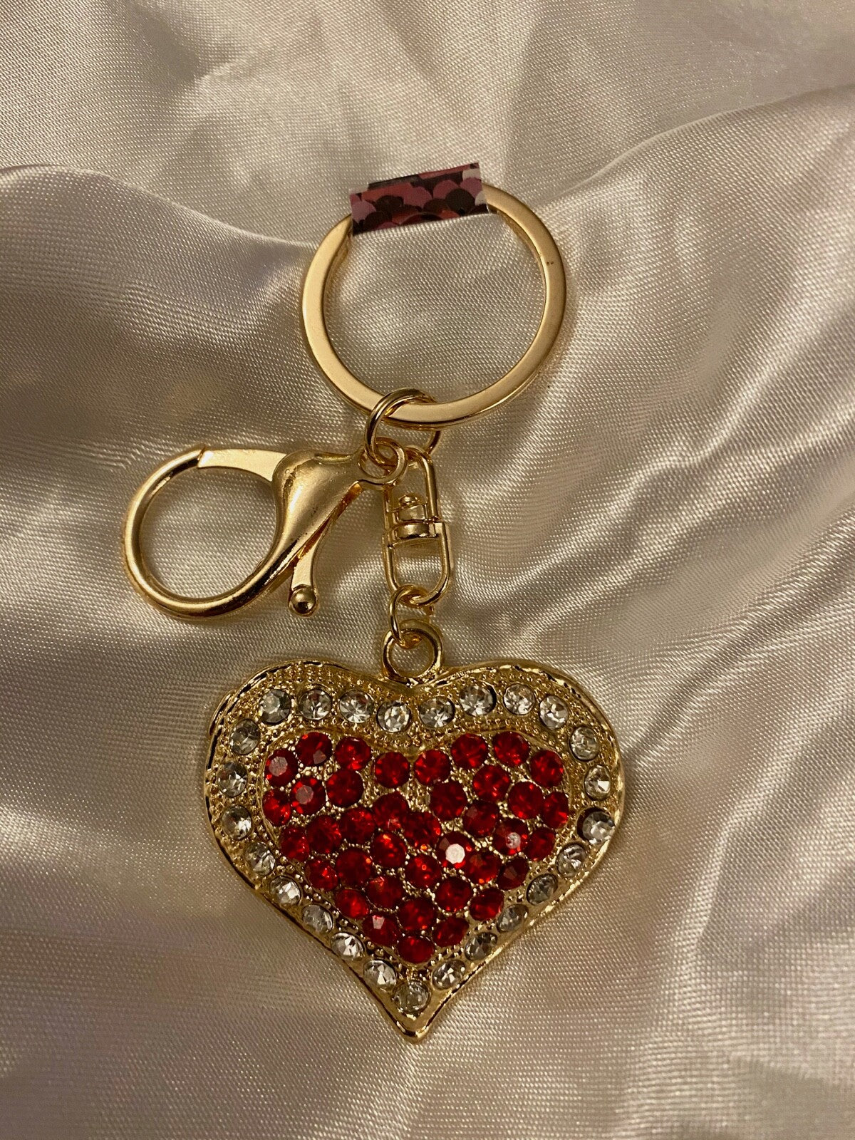 Heart crystal keyring Valentine blue Red green rhinestone diamanté Gift charm