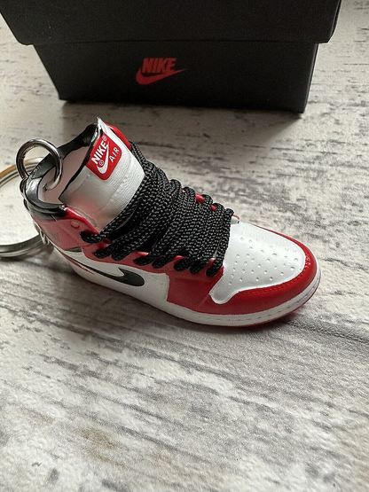 Mini Nike Jordan 3D Trainer sneaker Keyring Bright Red Black shoe Gift Box