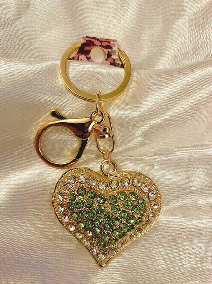 Heart crystal keyring Valentine blue Red green rhinestone diamanté Gift charm