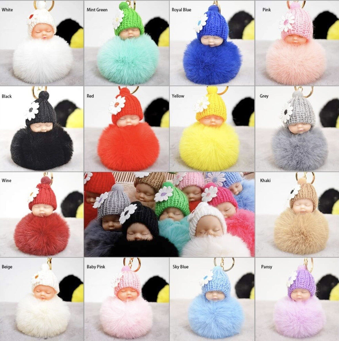 Baby Mama Keyring Pom Pom Car Key chain Bag Charm Doll Blue Pink Red Xmas Gift