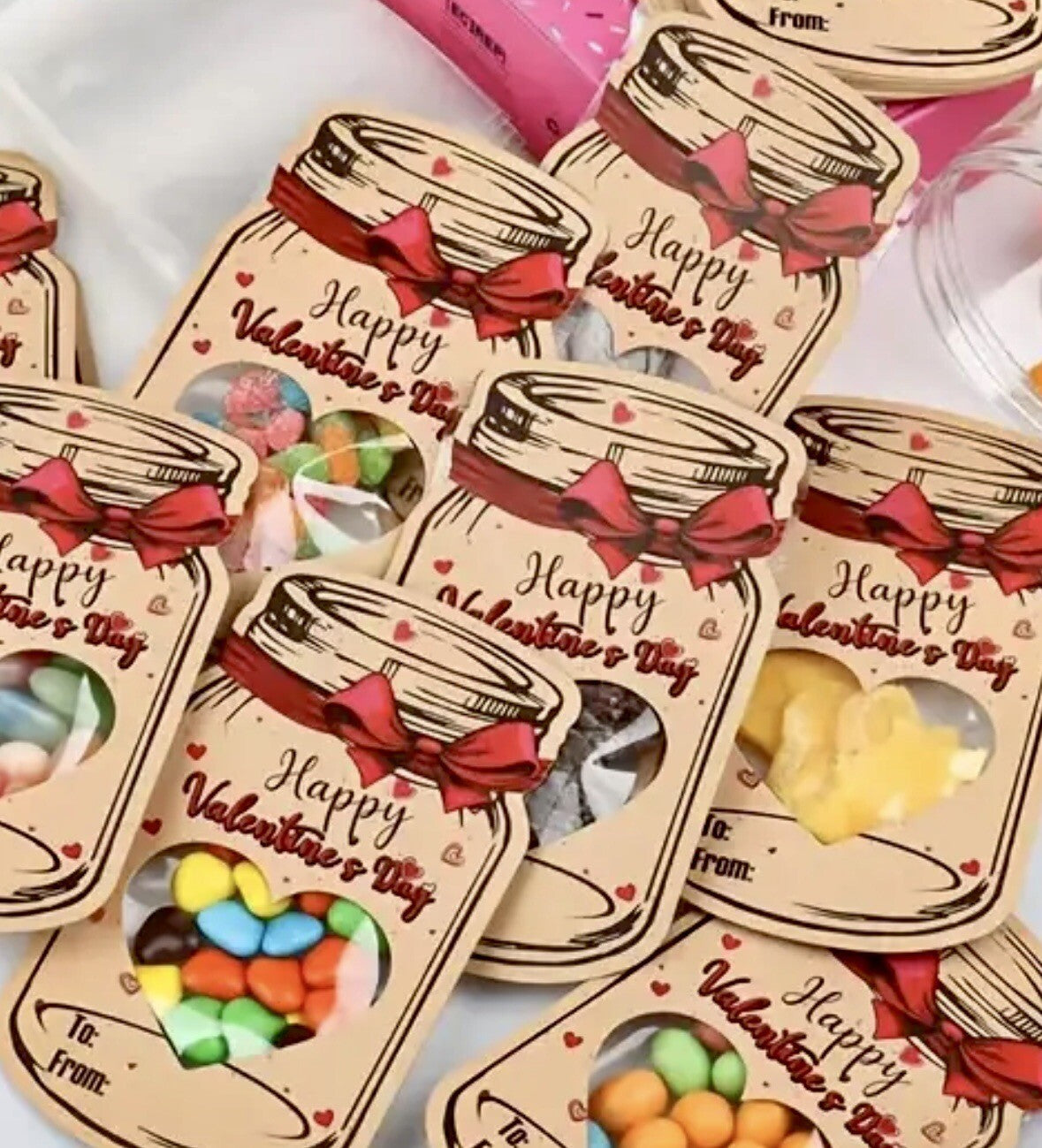 Valentines Day Card Sweets Bags Jar Gift Retro Kids School Boyfriend Girlfriend