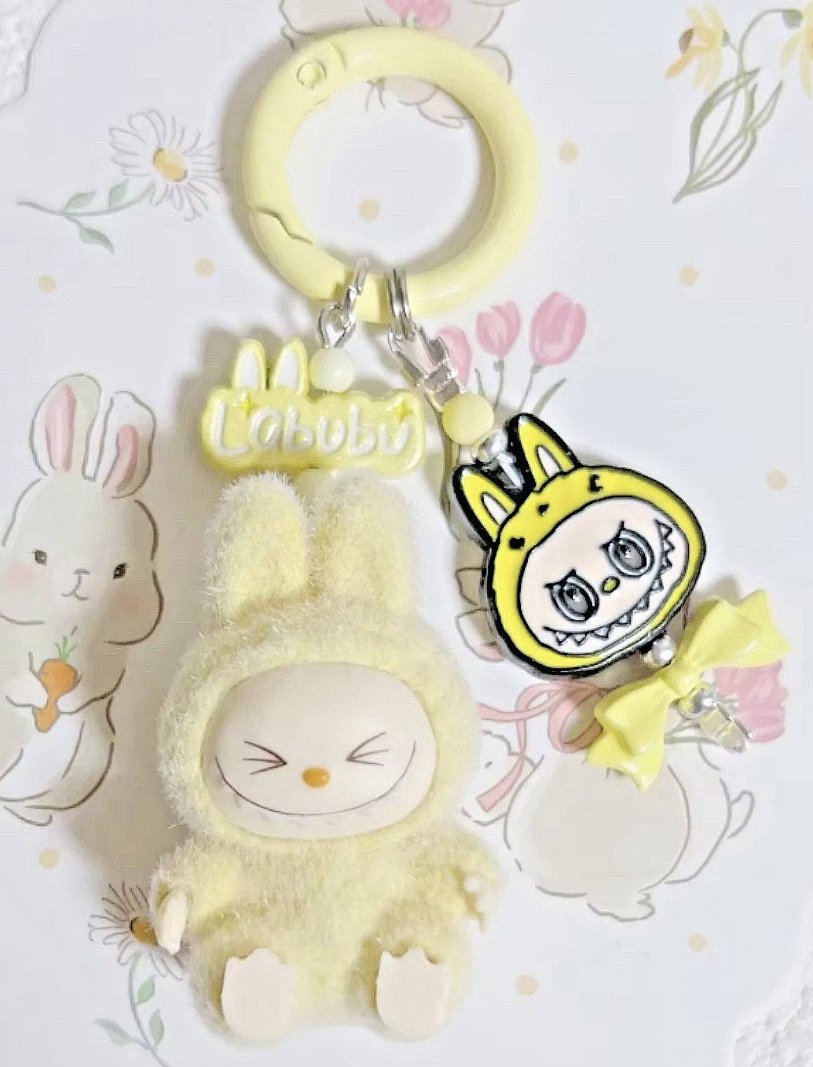 Cute Handmade keyring Labububu Heart Charm Pendant Kawaii Doll Keychain Bag